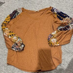 Rustic Patchwork Sleeve Long Sleeve Top